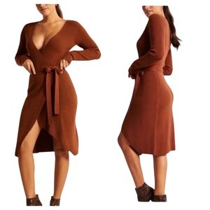 Abercrombie & Fitch Brown Ribbed Knit Wrapped Sweater Dress Sz S Academia Y2K